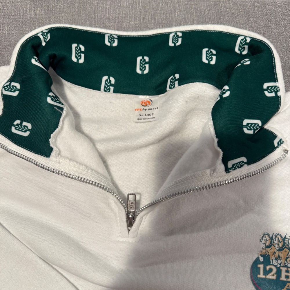 Genesee 12 Horse Ale Quarter Zip Sweatshirt Mens XL White Fleece Pullover - Picture 3 of 7